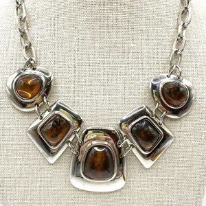 Lia Sophia Necklace Kiam Family Silver Plate & Amber Tone 16"-20" NWOT Perfect
